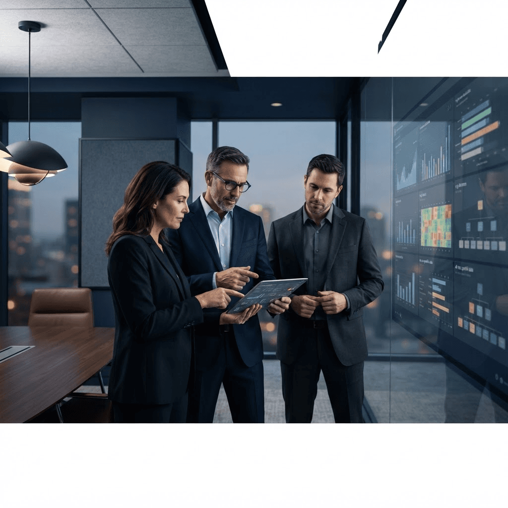 Business leaders reviewing talent market data